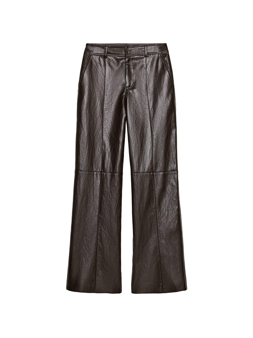 Zara Women’s Straight Wide-Leg Faux Leather Pants - Dark Brown Size XS